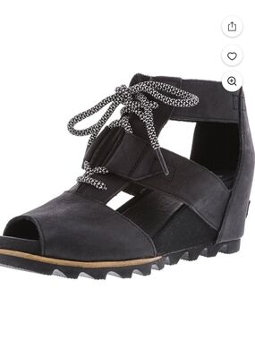 Joanie™ Leather Wedge Sandal  Sorel Size 10 Black Grey